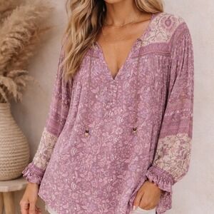 Spell & The Gypcy Collective Dahlia‎ Mulberry Blouse Size XS Oversized Boho Pink